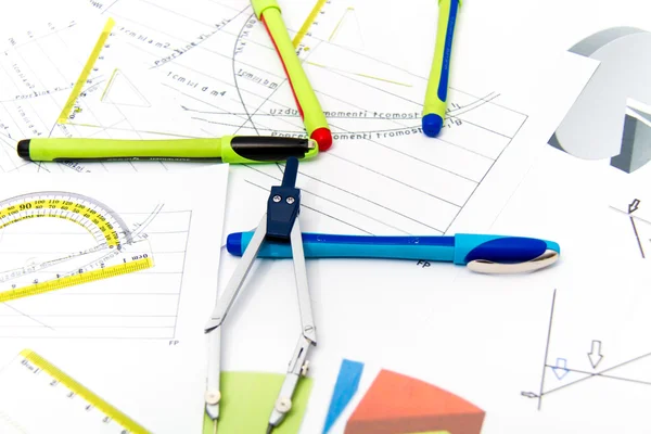 Drawing tools with compass — Stock Photo, Image