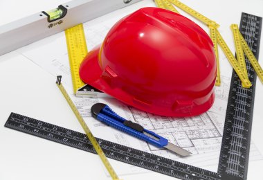 Kask ve inşaat çizimleri ve Binalar için Araçlar