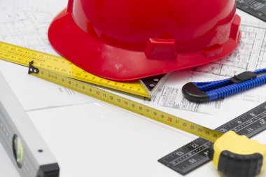 Kask ve inşaat çizimleri ve Binalar için Araçlar