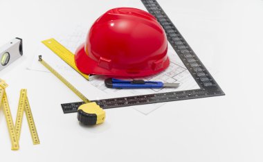 Kask ve inşaat çizimleri ve Binalar için Araçlar