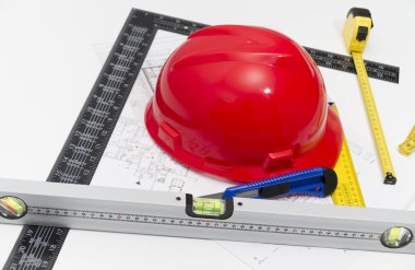 Kask ve inşaat çizimleri ve Binalar için Araçlar