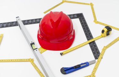 Kask ve inşaat çizimleri ve Binalar için Araçlar