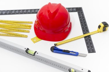 Kask ve inşaat çizimleri ve Binalar için Araçlar
