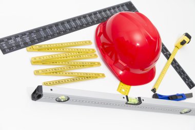 Kask ve inşaat çizimleri ve Binalar için Araçlar