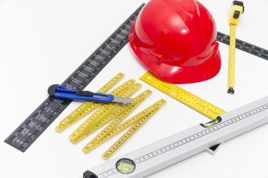 Kask ve inşaat çizimleri ve Binalar için Araçlar
