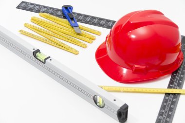 Kask ve inşaat çizimleri ve Binalar için Araçlar