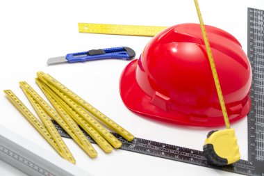 Kask ve inşaat çizimleri ve Binalar için Araçlar