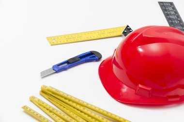 Kask ve inşaat çizimleri ve Binalar için Araçlar