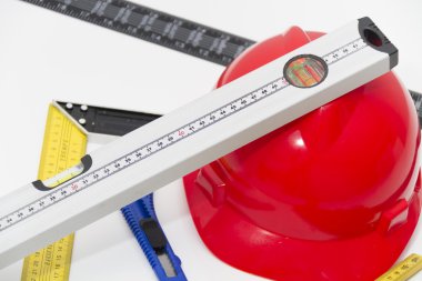 Kask ve inşaat çizimleri ve Binalar için Araçlar