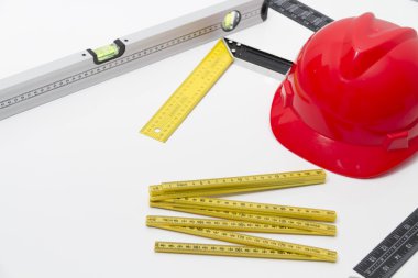 Kask ve inşaat çizimleri ve Binalar için Araçlar