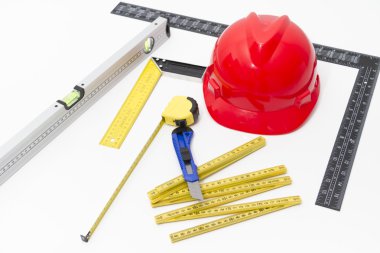 Kask ve inşaat çizimleri ve Binalar için Araçlar