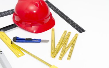 Kask ve inşaat çizimleri ve Binalar için Araçlar