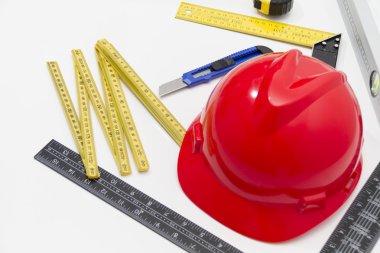 Kask ve inşaat çizimleri ve Binalar için Araçlar
