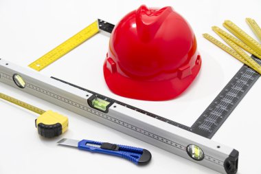 Kask ve inşaat çizimleri ve Binalar için Araçlar
