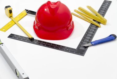 Kask ve inşaat çizimleri ve Binalar için Araçlar