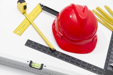 Kask ve inşaat çizimleri ve Binalar için Araçlar