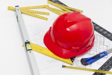 Kask ve inşaat çizimleri ve Binalar için Araçlar