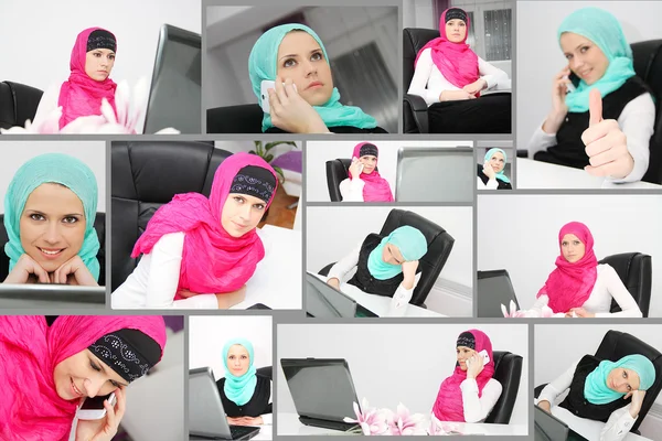 Beautiful young muslim business woman with laptop in office