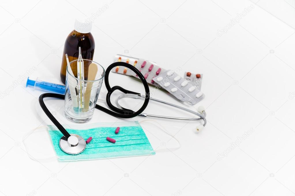 Set for flu treatment - health and medicine concept