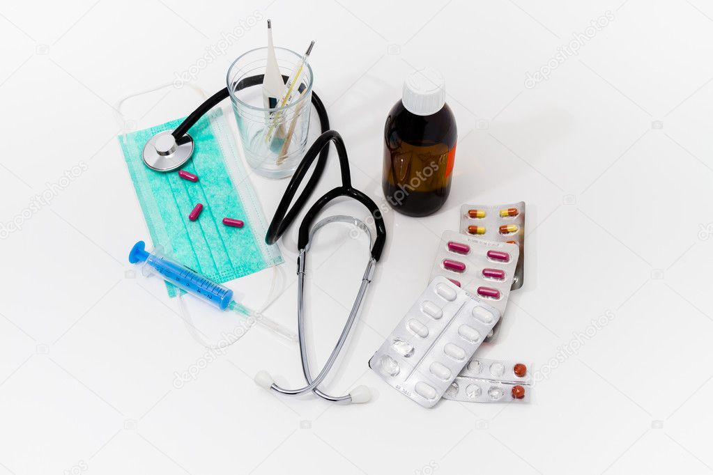 Set for flu treatment - health and medicine concept