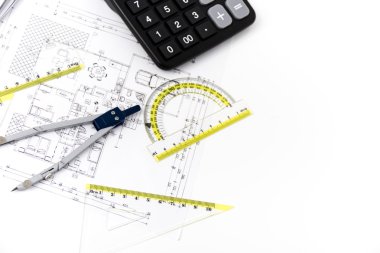 Mimari Proje, çift ve pergel, Cetveller ve hesap makinesi