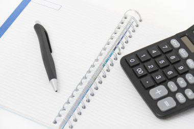 hesap makinesi, kalem ve defter iş kavramı