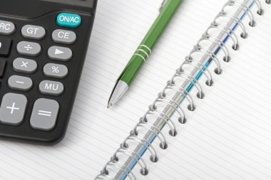hesap makinesi, kalem ve defter iş kavramı
