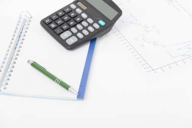 hesap makinesi, kalem ve defter iş kavramı