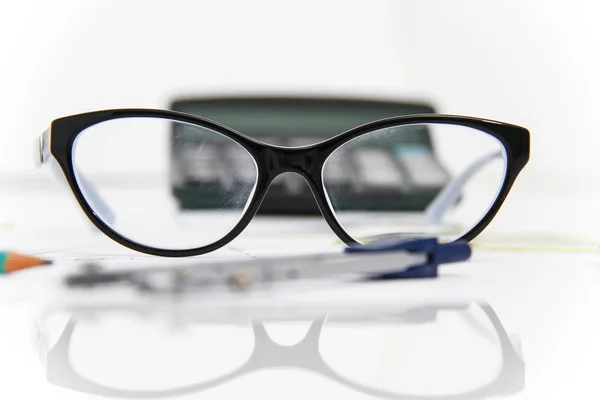 Business Projet architectural, paire de boussoles, lunettes, règle — Photo