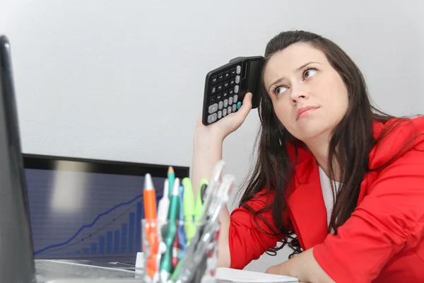 Businesswoman frustated with work, has a lot of work — Stock Photo, Image