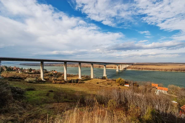 Panorama View Bridge River Who Connecting Two Parts Town — Stock Photo, Image