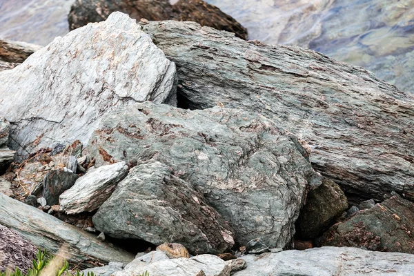 Pedras cinzentas afiadas na praia — Fotografia de Stock