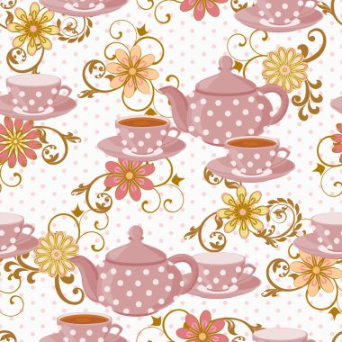 Polka dot ve Kupası çaydanlık bir içki ile.