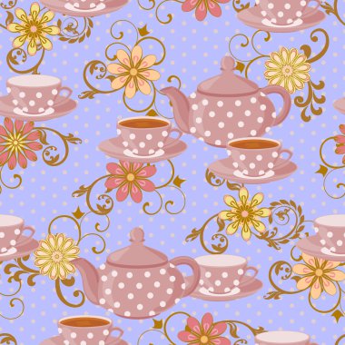 Polka dot ve Kupası çaydanlık bir içki ile.