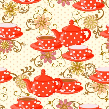 Polka dot ve Kupası çaydanlık bir içki ile.