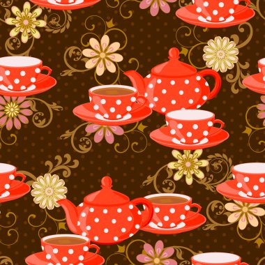 Polka dot ve Kupası çaydanlık bir içki ile.