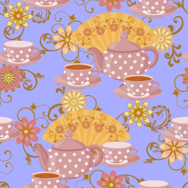 Polka dot ve Kupası çaydanlık bir içki ile.