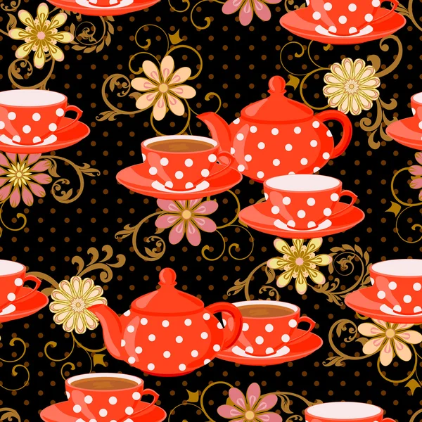 The teapot in polka dot and Cup with a drink. — Stock Vector