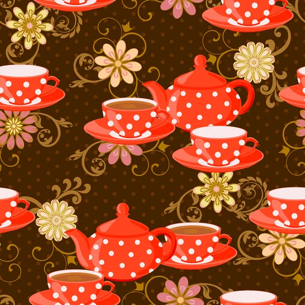 The teapot in polka dot and Cup with a drink. — Stock Vector