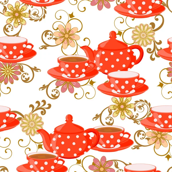 The teapot in polka dot and Cup with a drink. — Stock Vector