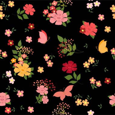 Alan çiçekler ve kelebekler ile Seamless Modeli.