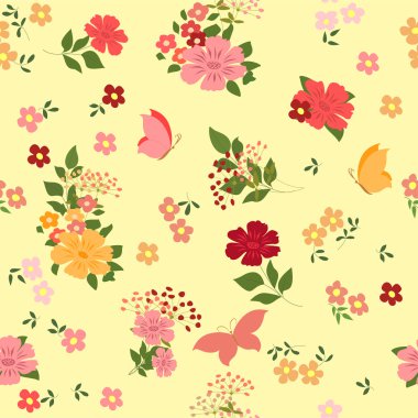 Alan çiçekler ve kelebekler ile Seamless Modeli.