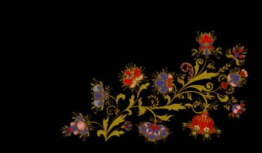 Dekoratif çiçekli, yapraklı ve doğu tarzında desenli soyut vintage desen.