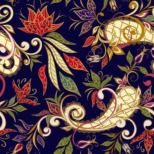 Αφηρημένο Vintage Σχέδιο Διακοσμητικά Λουλούδια Φύλλα Και Σχέδιο Paisley Ανατολίτικο — Διανυσματικό Αρχείο