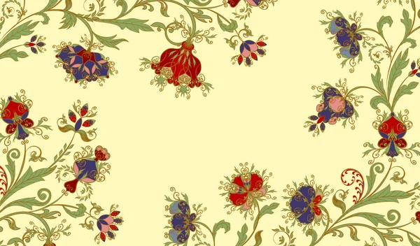 Μπουκέτο Φανταστικά Λουλούδια Ιστορικό Έθνικ Παραδοσιακό Στυλ Αφηρημένο Vintage Σχέδιο — Διανυσματικό Αρχείο