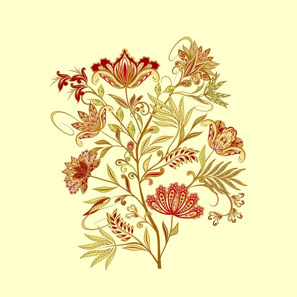 Boeket Fantastische Bloemen Achtergrond Etnische Traditionele Stijl Abstract Vintage Patroon — Stockvector