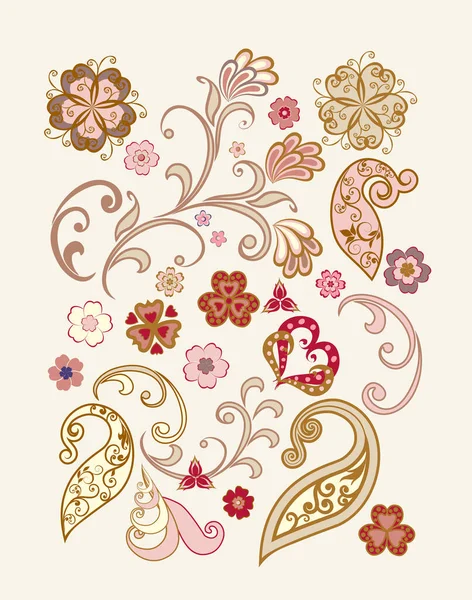 Vector Decorative Design Paisley Floral Elements — Stock Vector