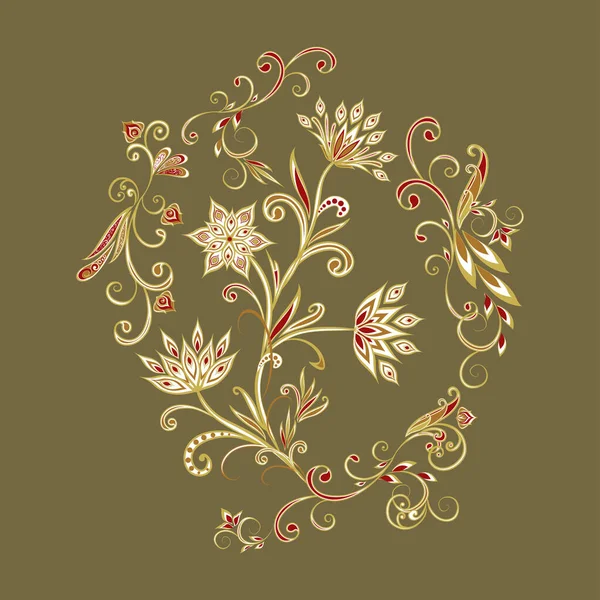 民族の伝統的なスタイルの背景 装飾花 葉と東洋スタイルでペイズリー模様と抽象ヴィンテージパターン — ストックベクタ