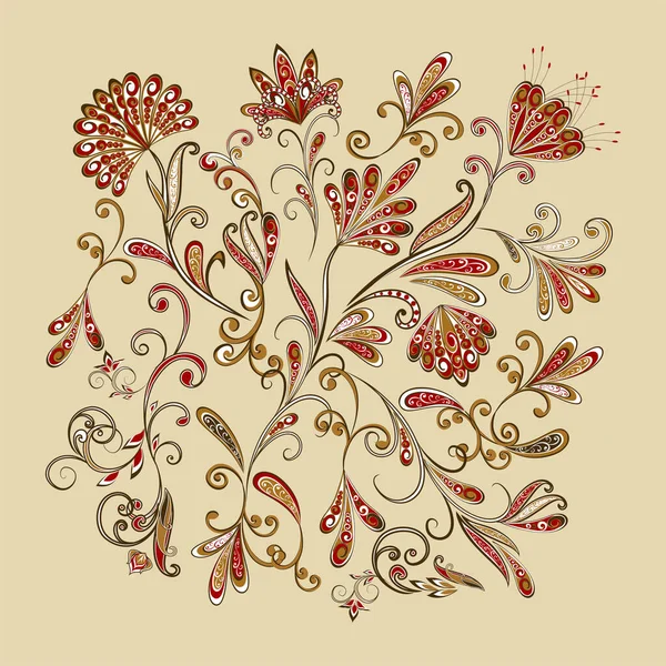 Geleneksel etnik kökenli. Dekoratif çiçekli, yapraklı ve doğu tarzında desenli soyut vintage desen.