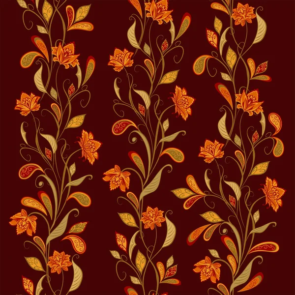 Fronteras Vintage Sin Costuras Estilo Oriental Tradicional Elementos Florales Ornamentales — Vector de stock